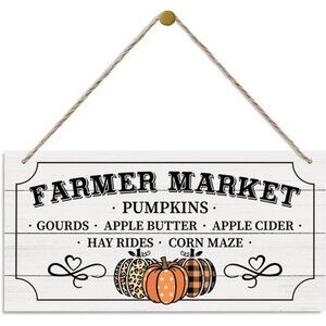 Fall Wood Hanging Plaque, Wooden Wall Art, Pumpkin Sign for Farm Garden